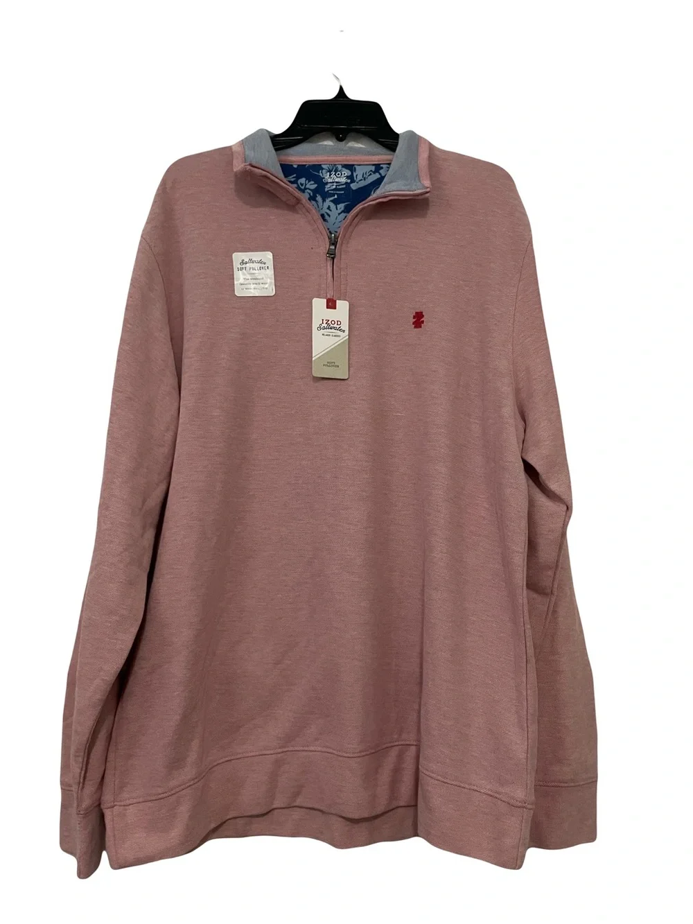 Izod Men's Zip-Up Sweater in Dusty Rose with Contrast Collar